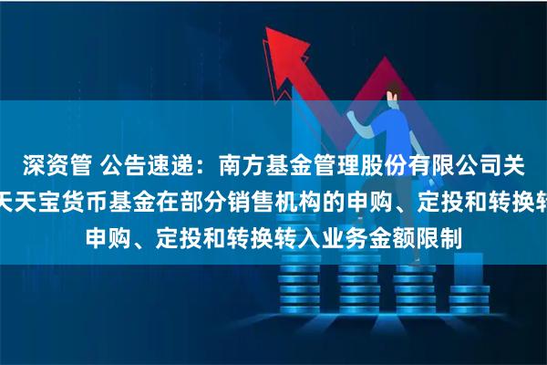 深资管 公告速递：南方基金管理股份有限公司关于调整旗下南方天天宝货币基金在部分销售机构的申购、定投和转换转入业务金额限制